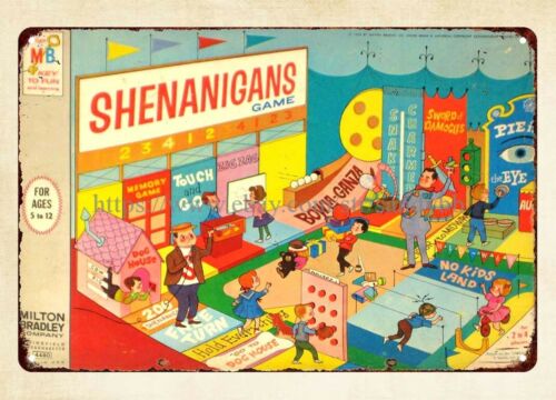 Vintage Collectible Board Games - Shenanigans Brettspiel 1964 Metallblechschild, Vintage-Sammlerstück für