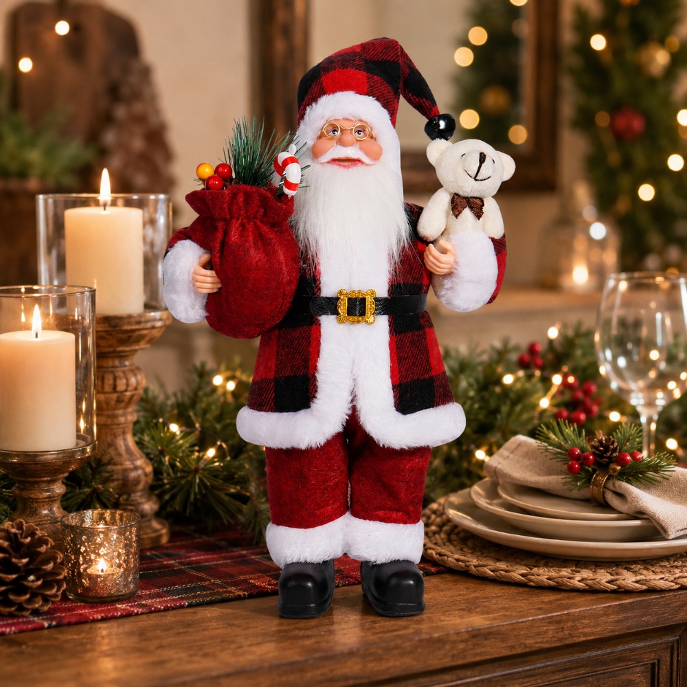 Rot- und schwarz karierte Weih – Vintage Collectible Santa Bewertung und Preis